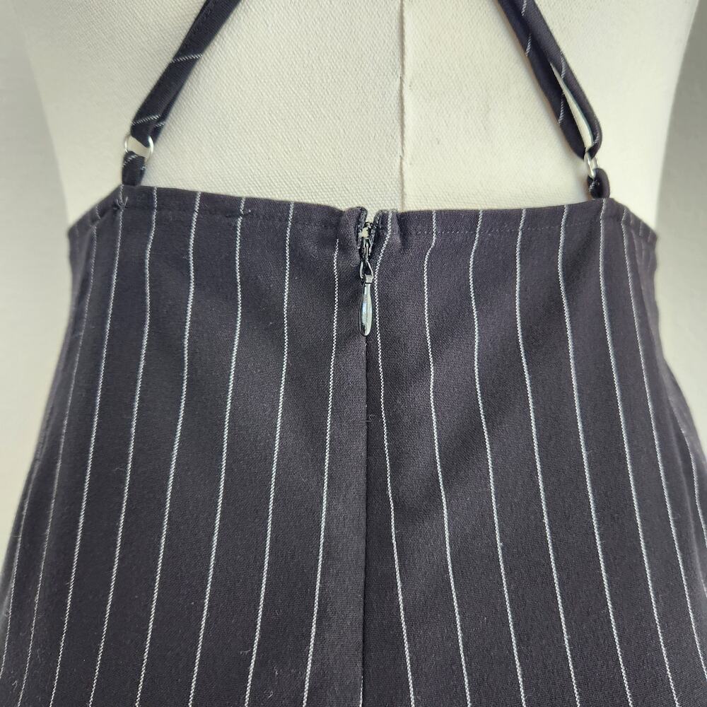 Forever 21 Black White Pinstripe Bodycon Backless Mini Dress Office Siren M - Picture 5 of 8